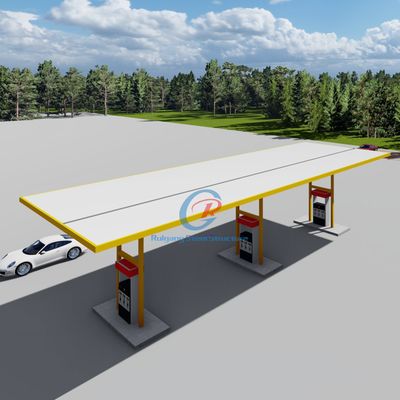 Eco Friendly Space Frame Steel Structure Gas Station Custom Earthquake Resistant