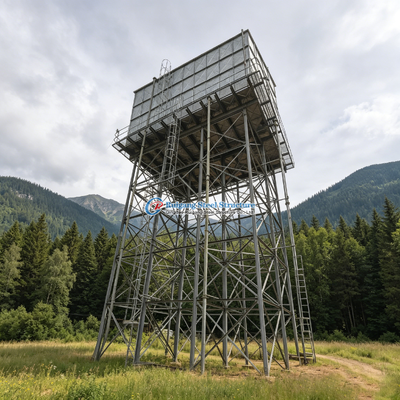 Prefab Steel Structure Elevated GRP Water Storage Tank Stands with Hot Rolled H Section Steel Columns and Welded Beams